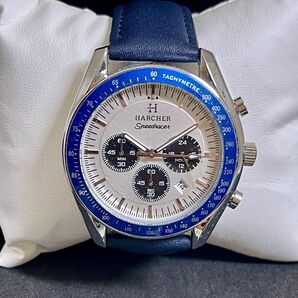 新品 HARCHER オマージュクロノグラフウォッチ ブルー&シルバー メンズ腕時計 ブルーレザー