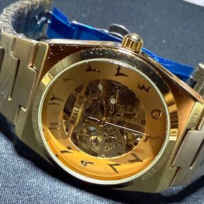 新品 REALLAx' 自動巻機械式腕時計 ラウンドメンズウォッチ ステンレスベルト ゴールド