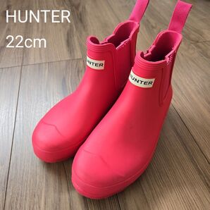 【HUNTER】 ピンク エラスティックサイド ショートブーツ レインブーツ サイドゴア