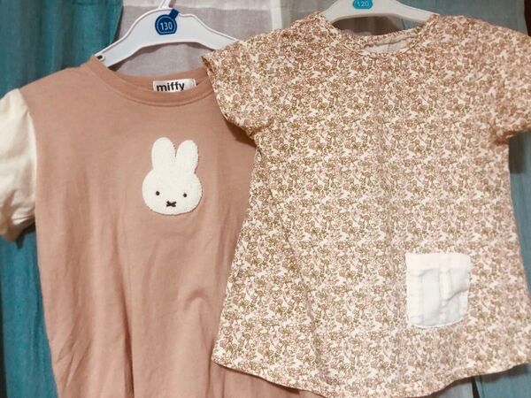 美品*プティマインミッフィー130&ビケットクラブ花柄120*Tシャツ2枚セット*綿100% ナルミヤ