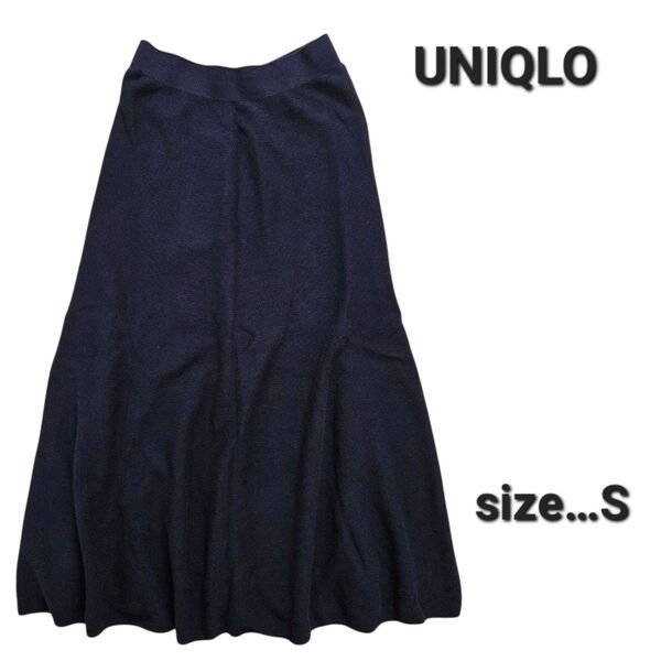UNIQLOユニクロ 3Dコットンフレアミディスカート S ネイビー