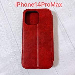 iPhone14ProMax ケース 手帳型カバー レッド アイフォンケース