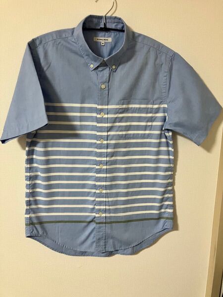 GLOBAL WORK ボーダー柄シャツ 半袖 メンズ Mサイズ ブルー系
