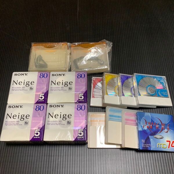 【未開封品】MDミニディスク 80分 27枚 74分1枚 ◇SONY Neige/AXIA/maxell couler 他+ケース