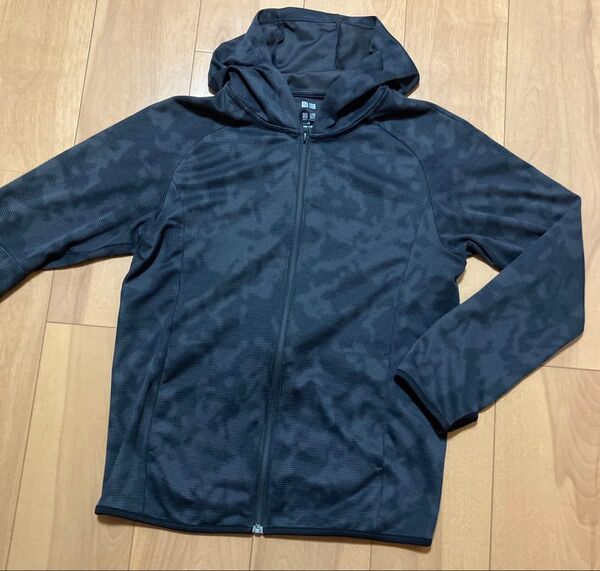 ユニクロ パーカー ドライEX フルジップパーカー 長袖 M ブラック 迷彩柄 ジップアップパーカー UNIQLO DRY-EX