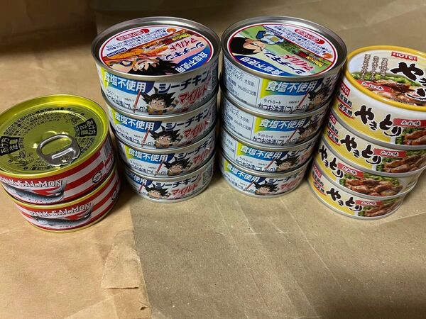 はごろもフーズシーチキンマイルド ほていHOTEi 国産鶏肉 炭火焼やきとりタレ味 マルハニチロ鮭缶まとめて缶詰14個セット新品