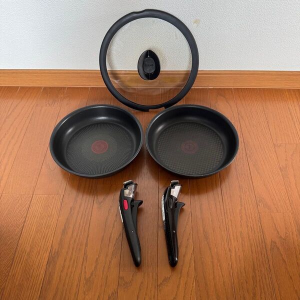 中古 ティファール フライパン 24cm T-fal IH対応 2個 /取手2個/ガラス蓋