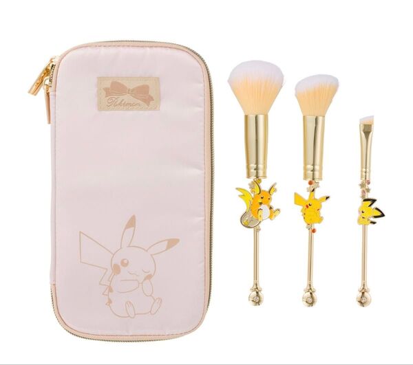 【美品】ポケモン メイクブラシ ピカチュウ ピチュー ライチュウ 化粧ブラシ パウダーブラシ メイクポーチ