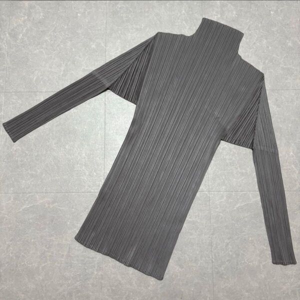 プリーツプリーズ イッセイミヤケ ハイネック 長袖カットソー サイズ4 グレー ISSEY MIYAKE トップス