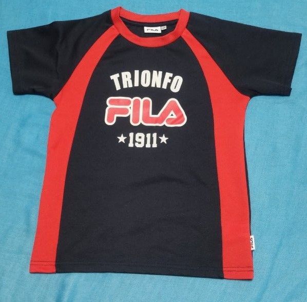 FILA キッズ Tシャツ ネイビー×レッド 140cm 男の子半袖シャツ スポーツシャツ