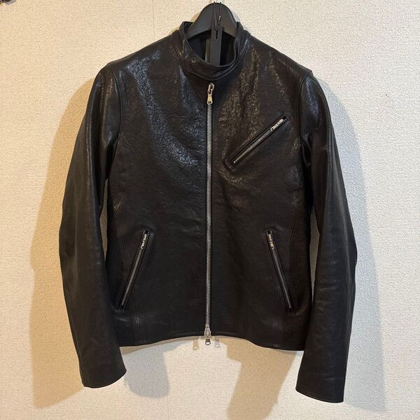 STRUMストラム【美品】ホースハイド シングルライダースジャケットSメンズ レザージャケット 本革 ブラック レザーブルゾン