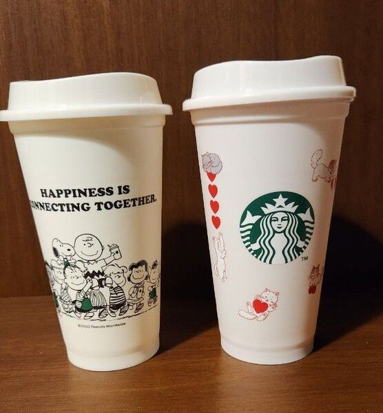 未使用 スターバックス スヌーピー バレンタイン リユーザブルカップ 2個セットスタバ ねこ 猫 PEANUTS SNOOPY