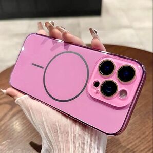 iPhone16 ピンク メッキ ガラス ケース マグセーフ対応 カメラ レンズ フルカバー 高級モデル 人気 ラスト♪