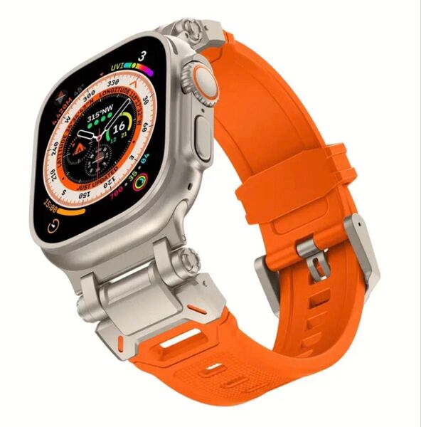 AppleWatch アップルウォッチ バンド オレンジ チタン シリコン スポーツ モデル 42/44/45/49mm 人気♪