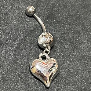 14G 立体 ハート シルバー ボディピアス へそピ ロブ バナナバーベル