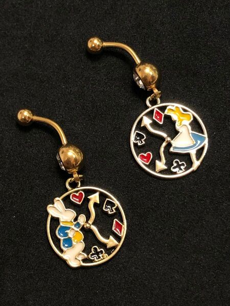 2個セット アリス ウサギ ゴールド 14G ボディピアス バナナバーベル