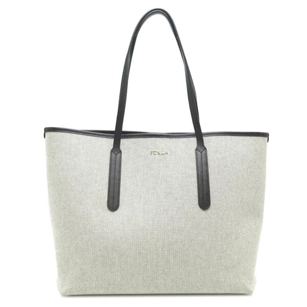 FURLA フルラ アリアナ キャンバストートバッグ ショルダーバッグ ビジネスバッグ A4収納可能 レザー ライトグレー 黒