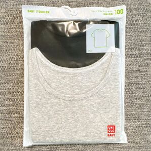 ユニクロ コットンフライスインナーT 半袖 2枚セット 100 グレー ブラック 肌着 キッズインナー