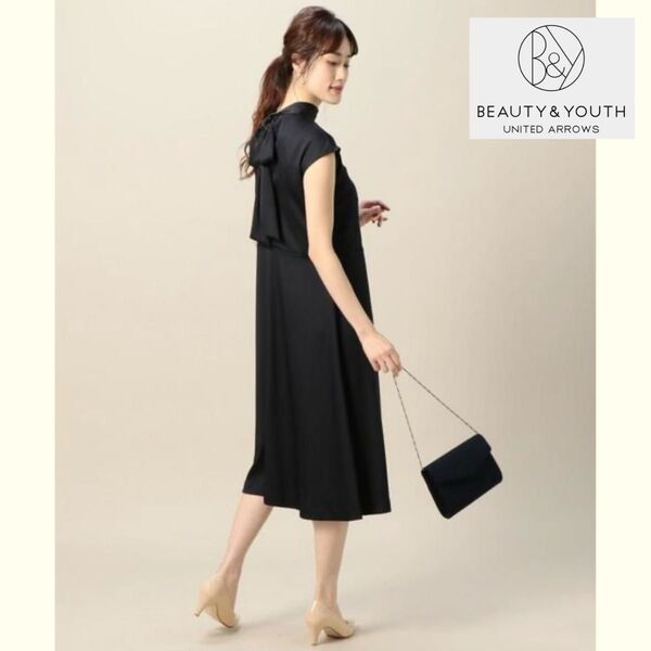 ☆定価20900円 BEAUTY&YOUTH ビューティ&ユース ユナイテッドアローズ サテンバックリボンフレアワンピース『M』☆