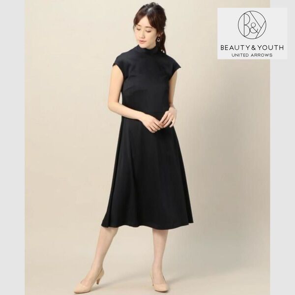 ☆定価20900円 BEAUTY&YOUTH ビューティ&ユース ユナイテッドアローズ サテンバックリボンフレアワンピース『M』☆