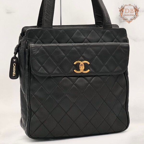 シャネル マトラッセ ターンロック トート ラムスキン ココマーク ブラック CHANEL レディース バッグ ゴールド金具 黒