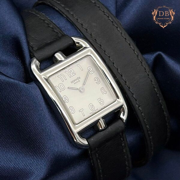 【電池交換済】 エルメス ケープコッド ドゥブルトゥール ブラック シルバー Hermes レディース 時計 稼働品 バングル