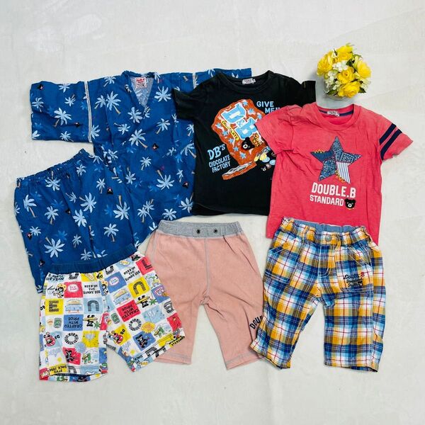 ミキハウス ダブルビー ビー君 甚平 Tシャツ ハーフパンツ 半袖 7点セット 綿 夏服 タオル生地 騙し絵 日本製 110
