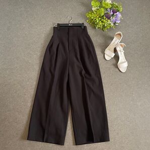 セルフォード ワイドパンツ ハイウェスト センタープレス キレイめ 上品 マニッシュコーデ モード系 黒 36