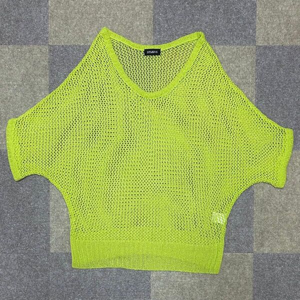 美品 BELIEVE ニット メッシニット サマーニット シアーニット 透けニット トップス 五分袖 レディース イエロー M