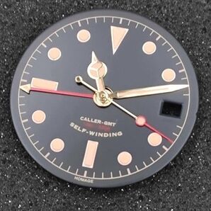 文字盤+4針セット ヴィンテージ レトロ マットブラック NH34 GMT SEIKO MOD 黒文字盤 ノーロゴ