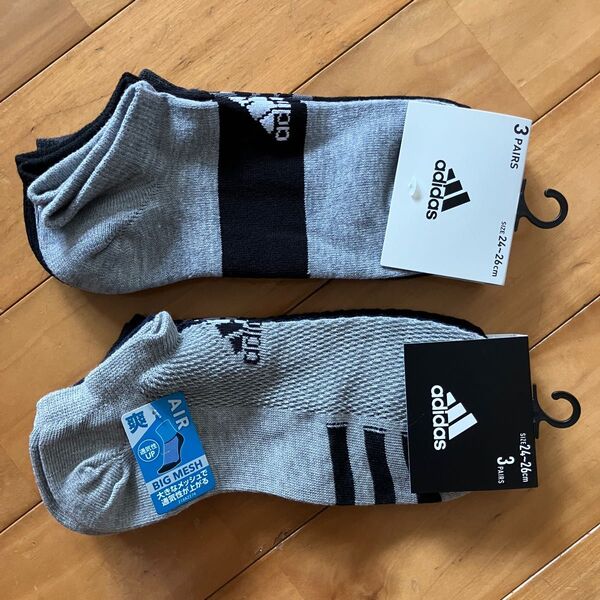 adidasアディダス くるぶしソックス 24〜26cm「新品・ダグ付」3足組 2セット