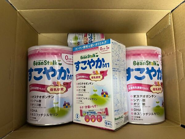 すこやか 粉ミルク 800g缶x2、100mlスティック18本、液体ミルク200ml