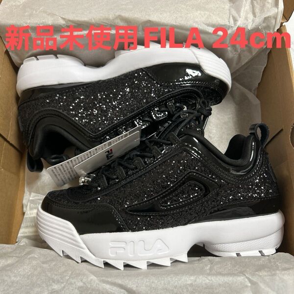 【新品未使用】FILA DISRUPTOR II PREMIUM GALAラメ入り スニーカー 黒 レディース 24cm