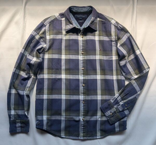TOMMY HILFIGER トミーヒルフィガー 90s ロゴ刺繍 タータン チェック ワークシャツ トリプルステッチ シャツ