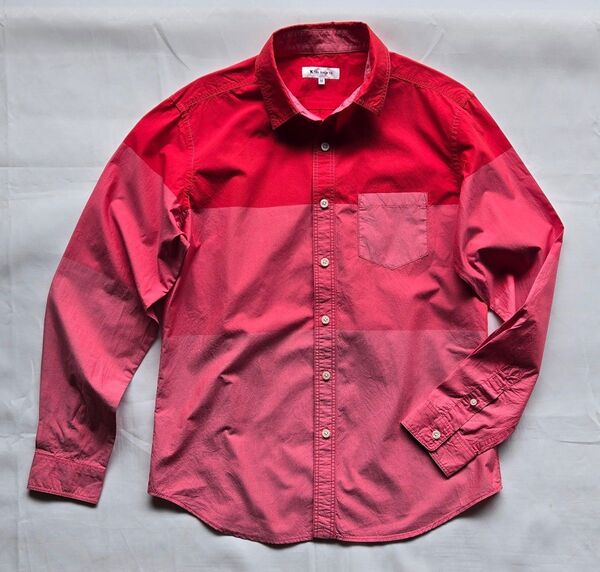 THE SHOP TK TAKEO KIUCHI 切り替え ボーダー ワークシャツ レッド グラデーション シャツ タケオキクチ