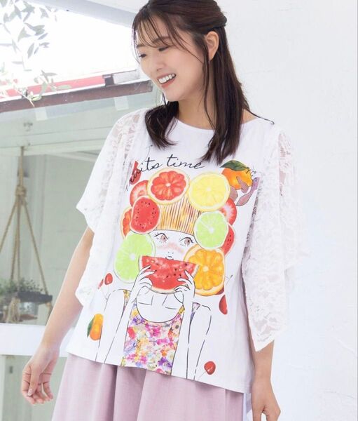 スカラー scolar 152714:フルーティな女の子 レース袖切替Tシャツ