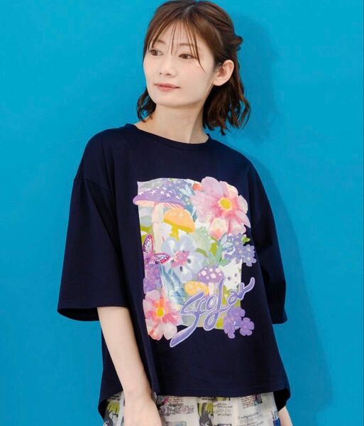 スカラー scolar 152689:ネコ花キノコ柄 接触冷感Tシャツ