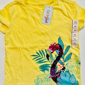 Cat & Jack キッズTシャツ XS(4/5) イエロー フラミンゴ柄 未使用