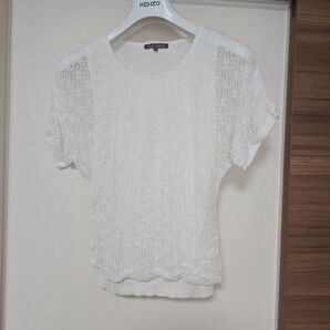 Laura Ashley ローラアシュレイ レース編みデザイン カットソー ホワイト 半袖 Tシャツ