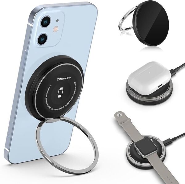 ワイヤレス充電器 iphone アップルウォッチ対応 magsafe充電器 スマホリング 急速充電 薄型 マグネット式