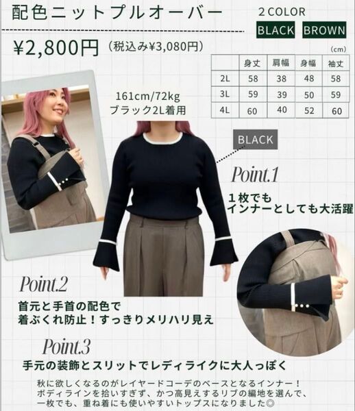 Avail 安藤うぃ コラボ 配色ニットプルオーバー LL ブラウン カテゴリ変更可能 しまむら
