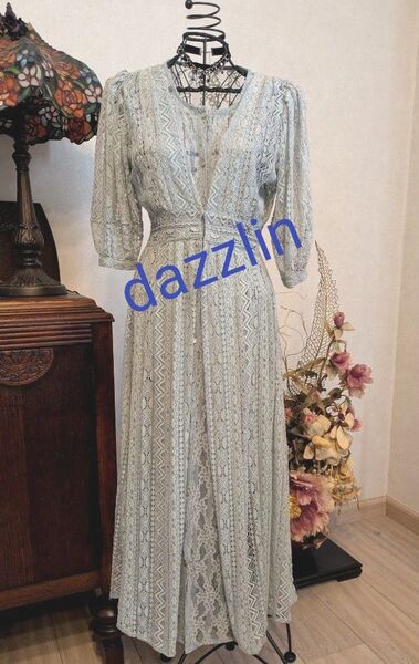 ◆お値下強化中◆dazzlin◆レース ロングワンピースドレス 水色 ブルーグレーカーディガンフリーサイズ