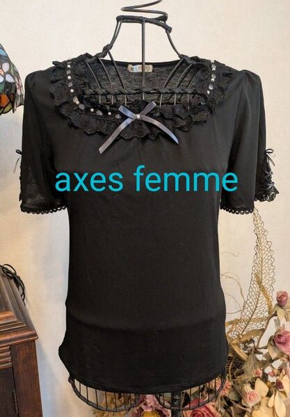 ◆axes femme◆レース リボン 半袖トップスブラック