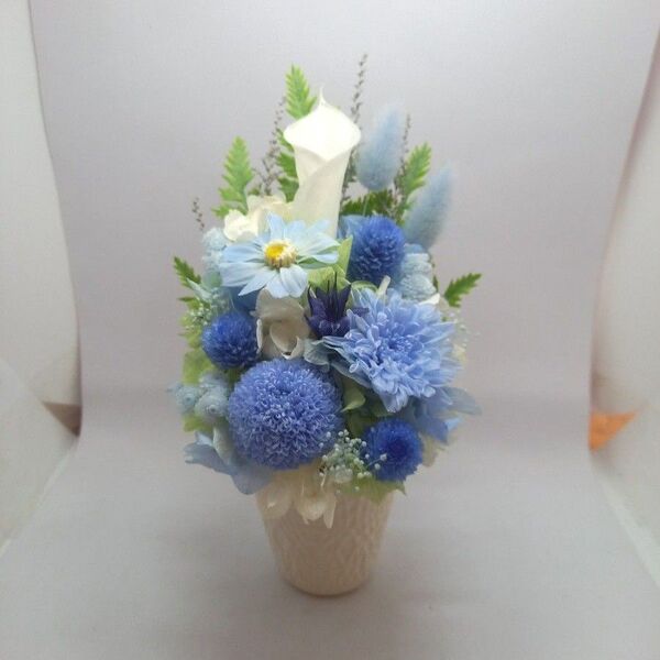 仏花 プリザーブドフラワー カラーとブルー系 花器あり