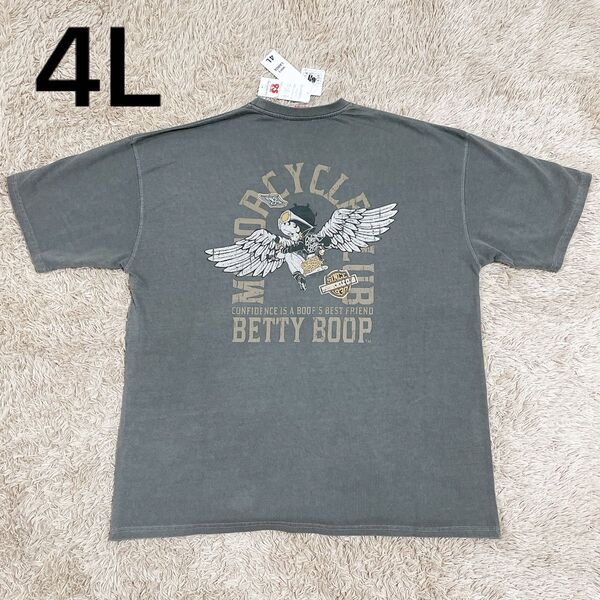 4L【新品】ベティ 25周年 バイカー 羽 インディゴ染め プリント Tシャツ グレー 値下げ中