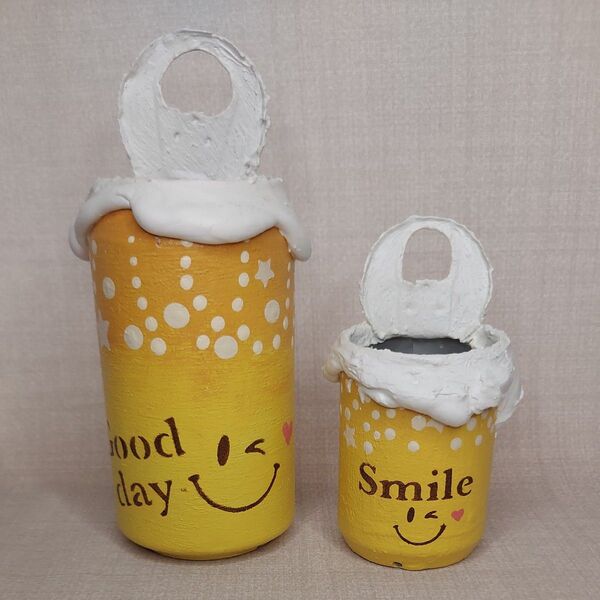 【訳あり】ニコビール缶/大小のセット⑧ 訳あり リメイク缶 ハンドメイド 小物入れ ガーデン雑貨