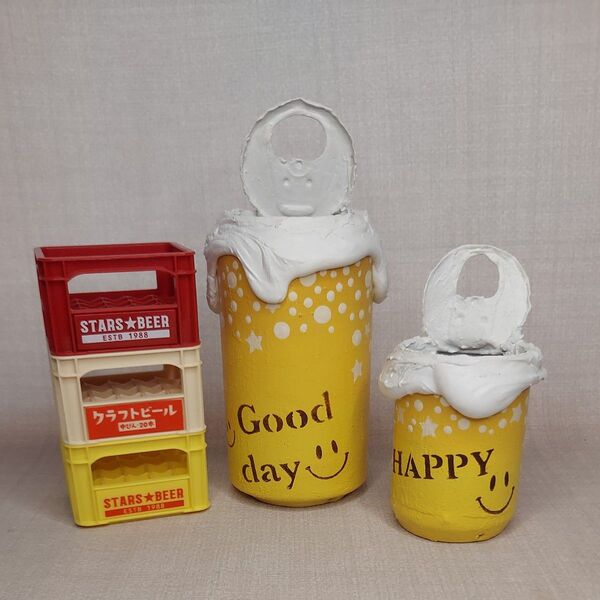 【訳あり】ニコビール缶/大小のセット⑭ 訳あり リメイク缶 ハンドメイド 小物入れ ガーデン雑貨