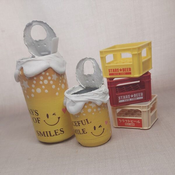 【訳あり】ニコビール缶/大小のセット⑮ 訳あり リメイク缶 ハンドメイド 小物入れ ガーデン雑貨