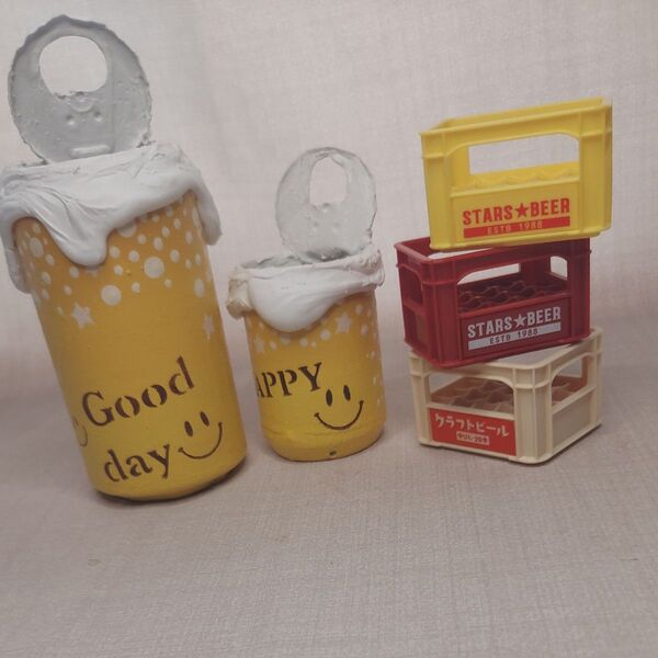 【訳あり】ニコビール缶/大小のセット⑭ 訳あり リメイク缶 ハンドメイド 小物入れ ガーデン雑貨
