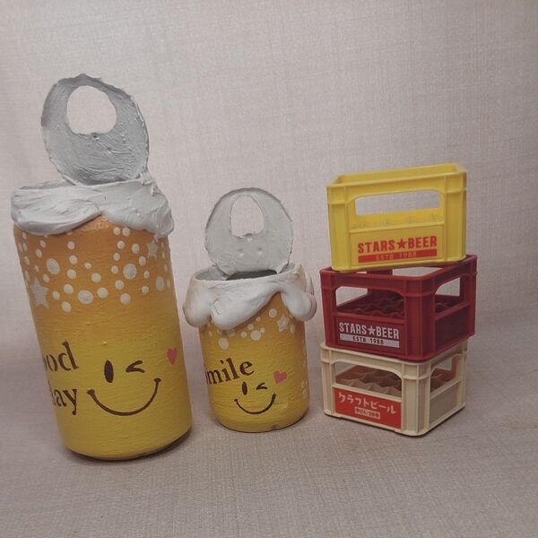 【訳あり】ニコビール缶/大小のセット⑨ 訳あり リメイク缶 ハンドメイド 小物入れ ガーデン雑貨